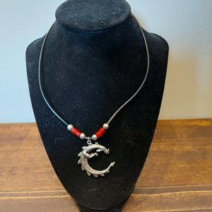 Vintage Pewter Crescent Moon Dragon Necklace